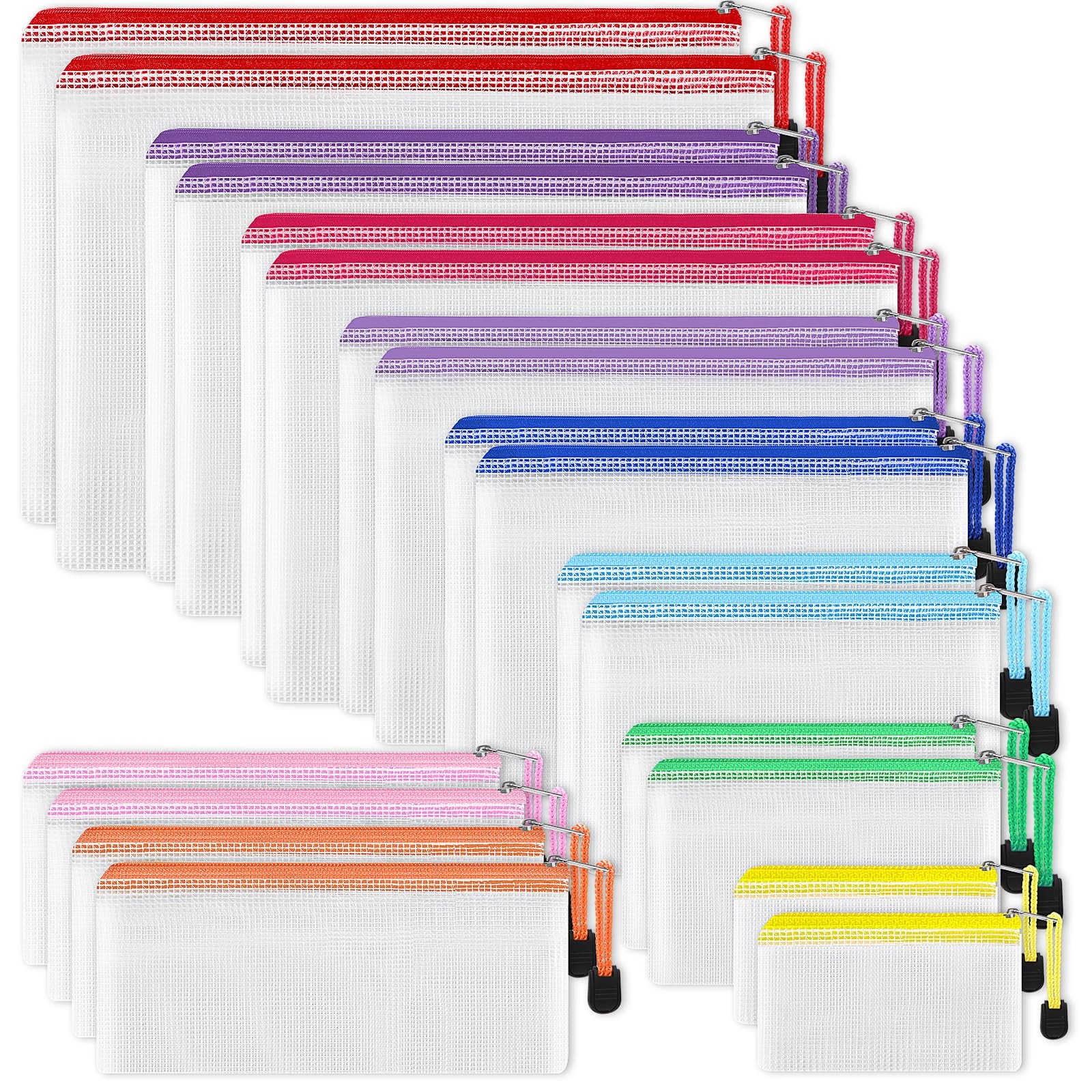 Mesh Zipper Pouches 20 Pack Waterproof Travel Organizer Bags 8 Sizes Colors