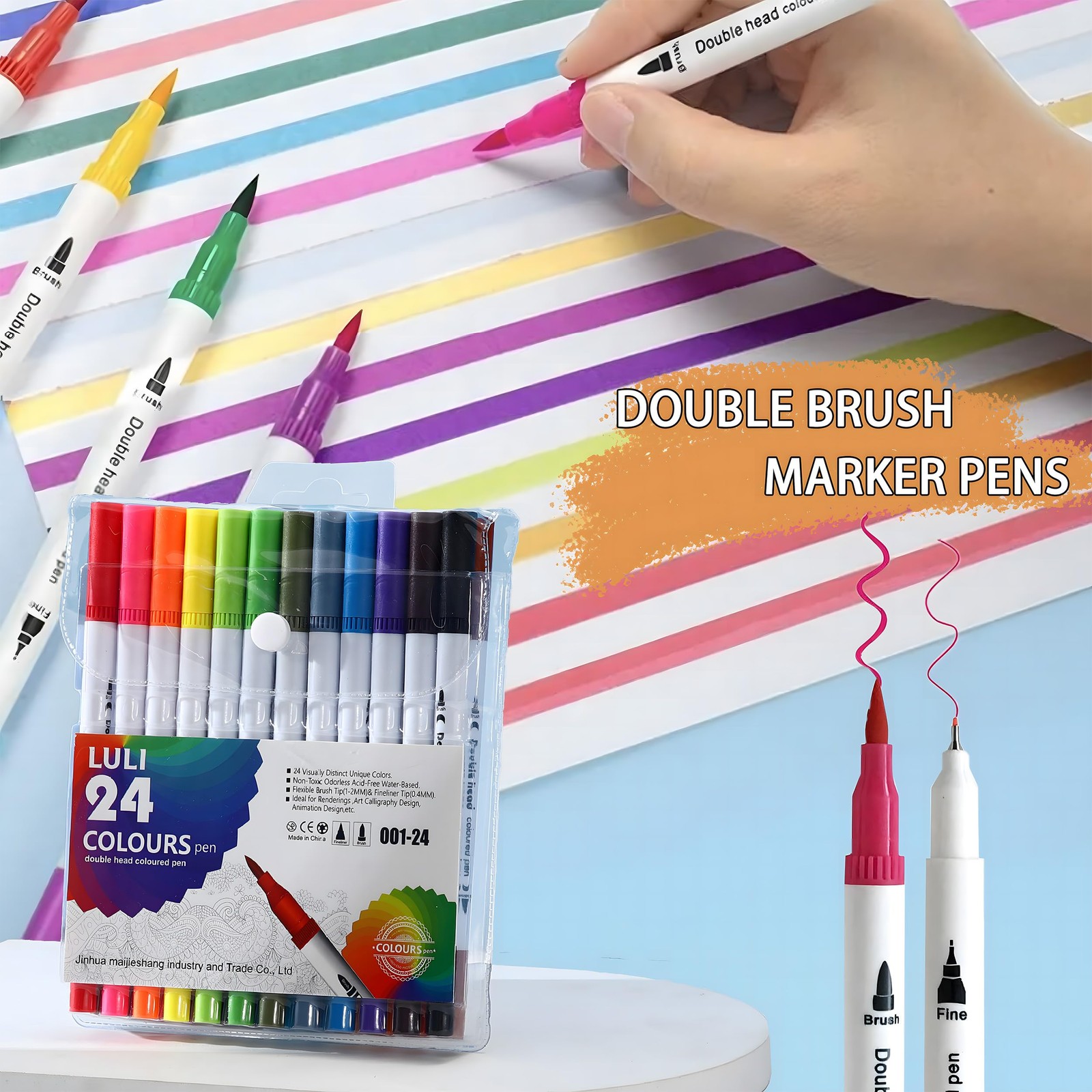 56 PCS Aesthetic School Supplies with Large Pencil Case, 24 Double Brush Mark…