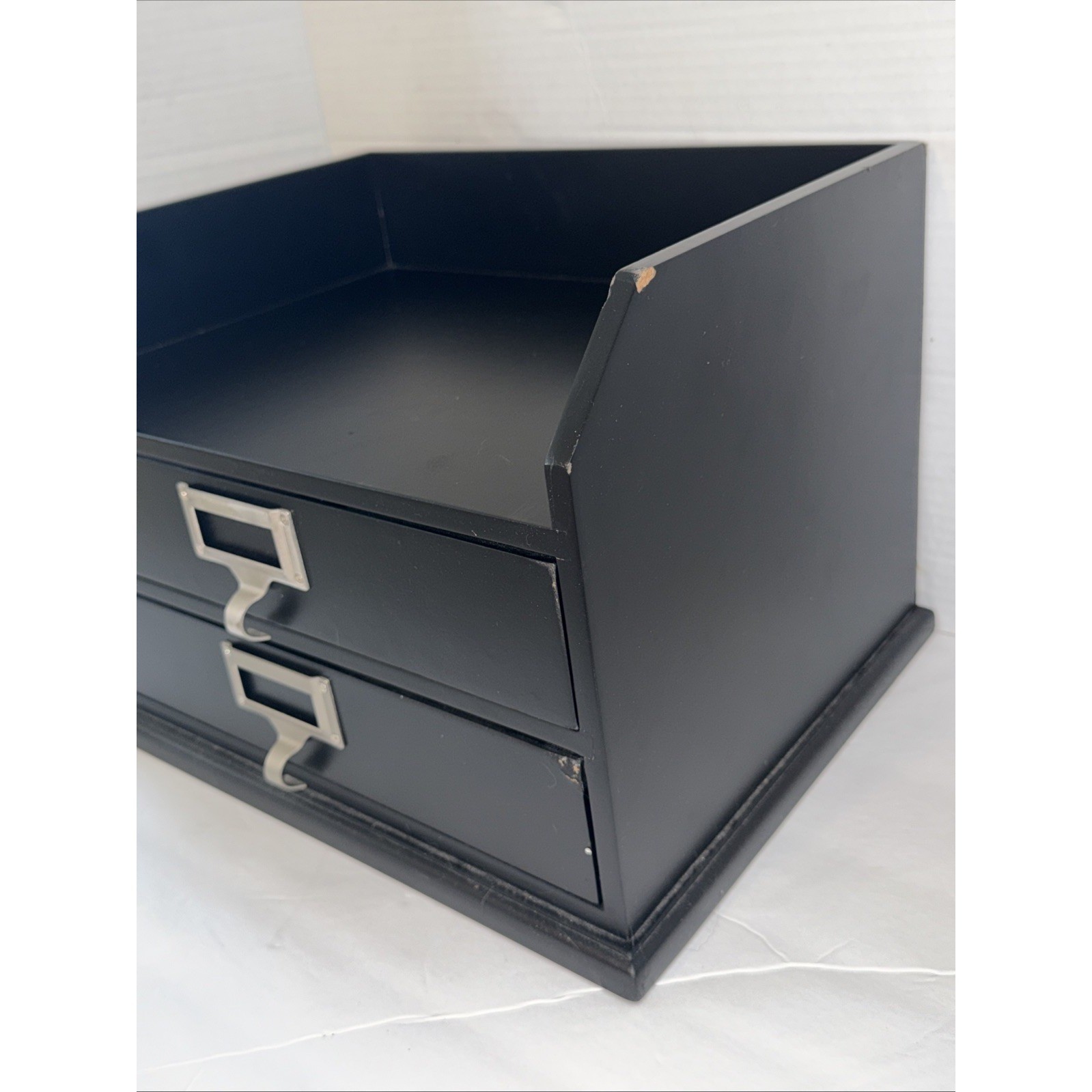 Pottery Barn Black Wood Desk Organizer 2 Drawer Apothecary Office Storage Box
