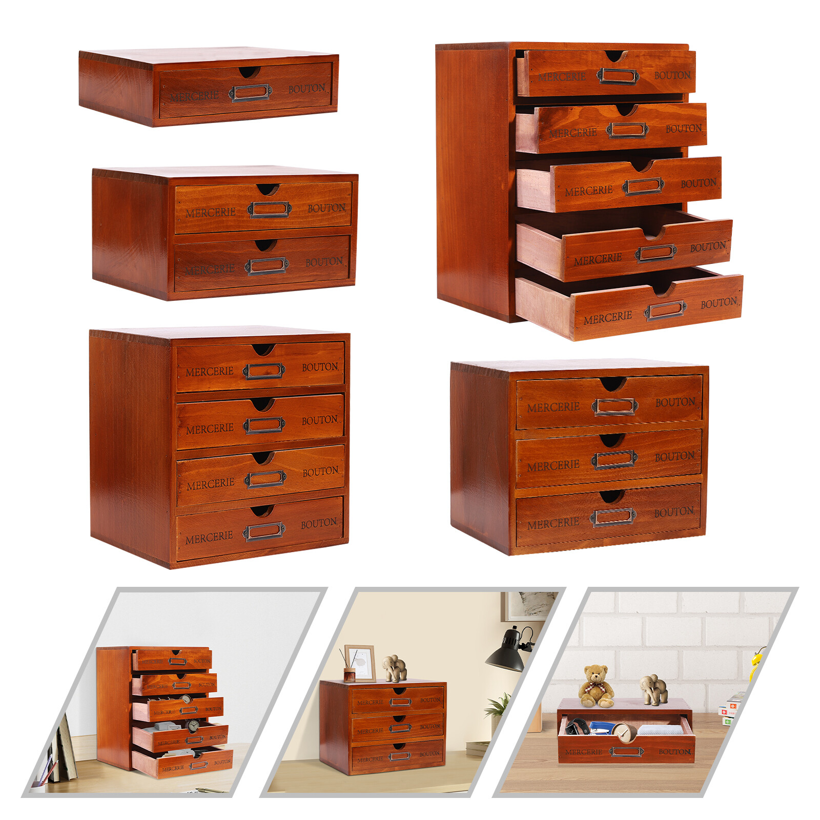 Wood Desktop Multi-layer Wooden Storage Box Drawer Home Office Desk Organizer