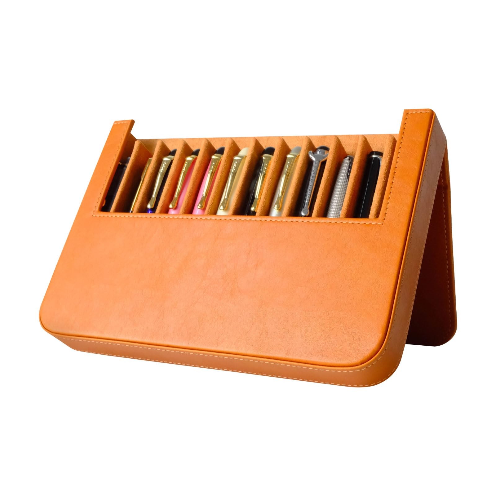 MIVLXLX Leather 12 Fountain Pen/Pencil Tray Case Organizer, 12 Slots, brown