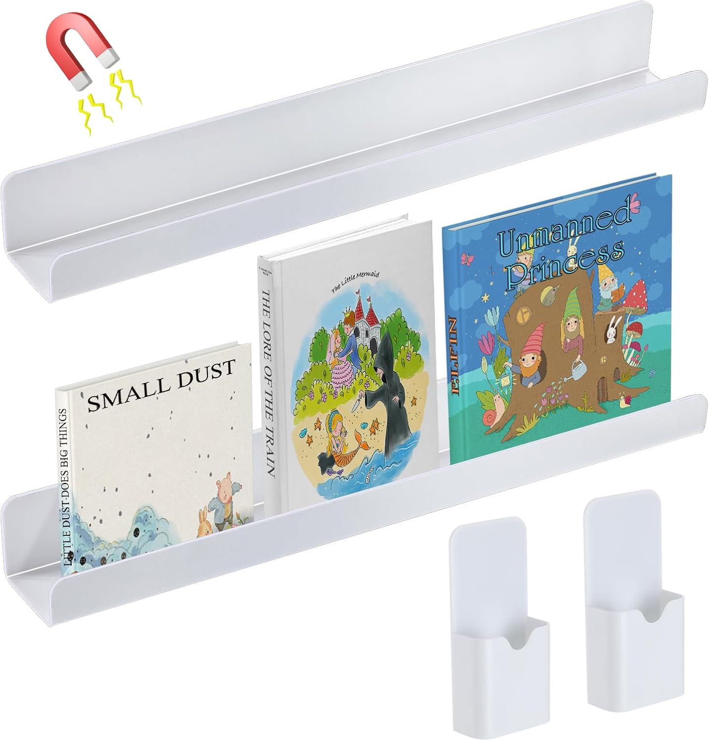 Apipi 2 Set Acrylic Magnetic Book Shelf & Pen Holder for Whiteboard, 6Lbs Bearin