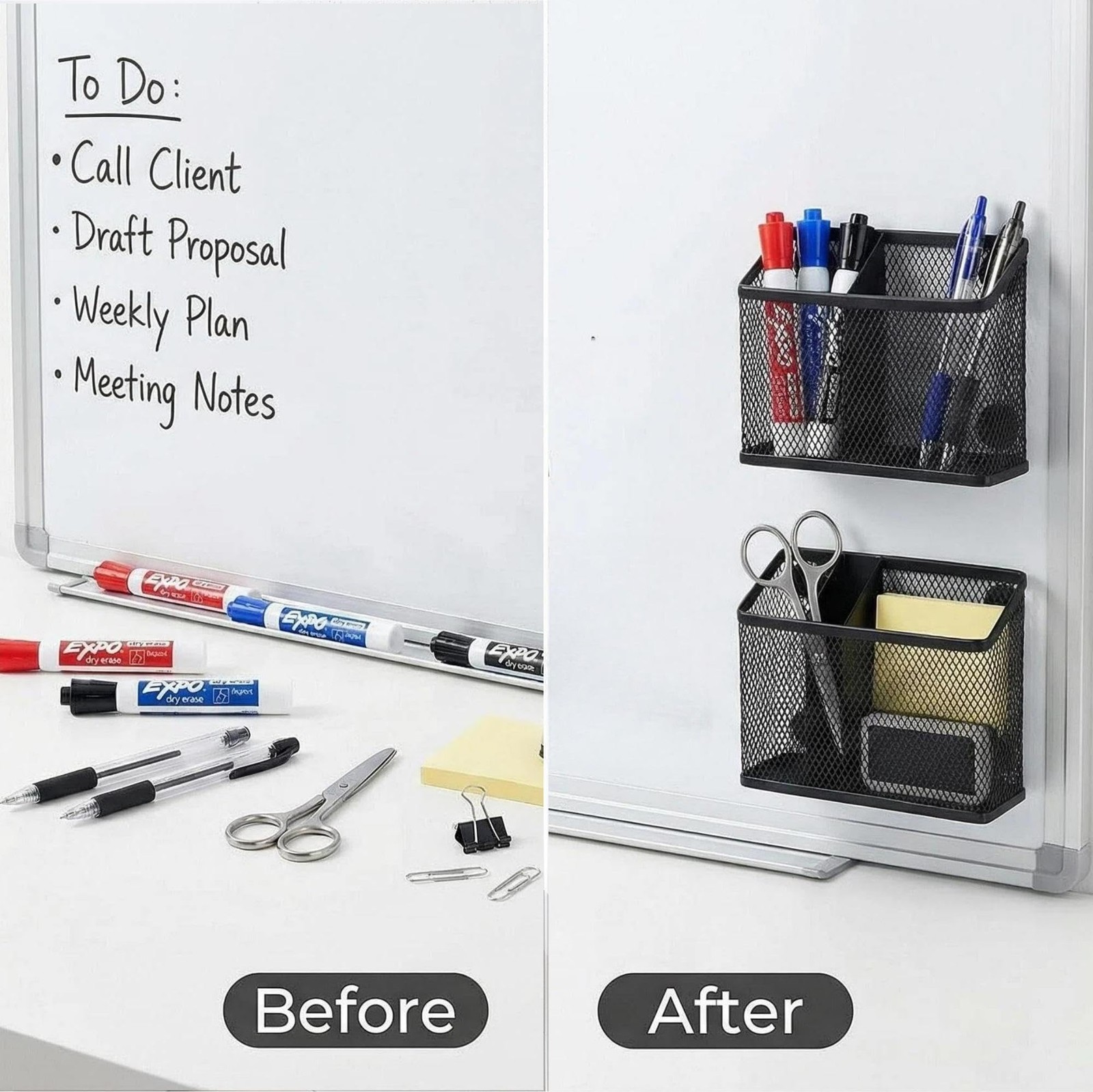 Magnetic Pen Holder 2 Pack, 3-Compartment Metal Mesh Magnetic Organizer for W…