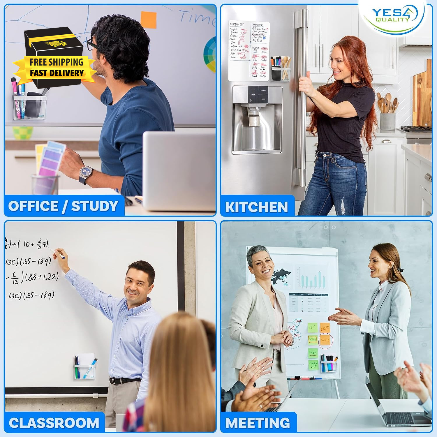 Magnetic Pen Holder for Refrigerator with Strong Magnetic Back, Dry Erase Marker