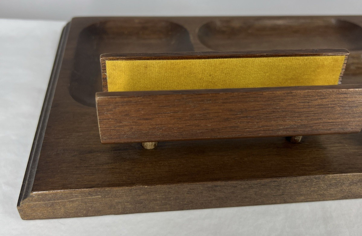 London Leather Japan MCM Dresser Organizer Valet Wood Tray Desk Card Holder