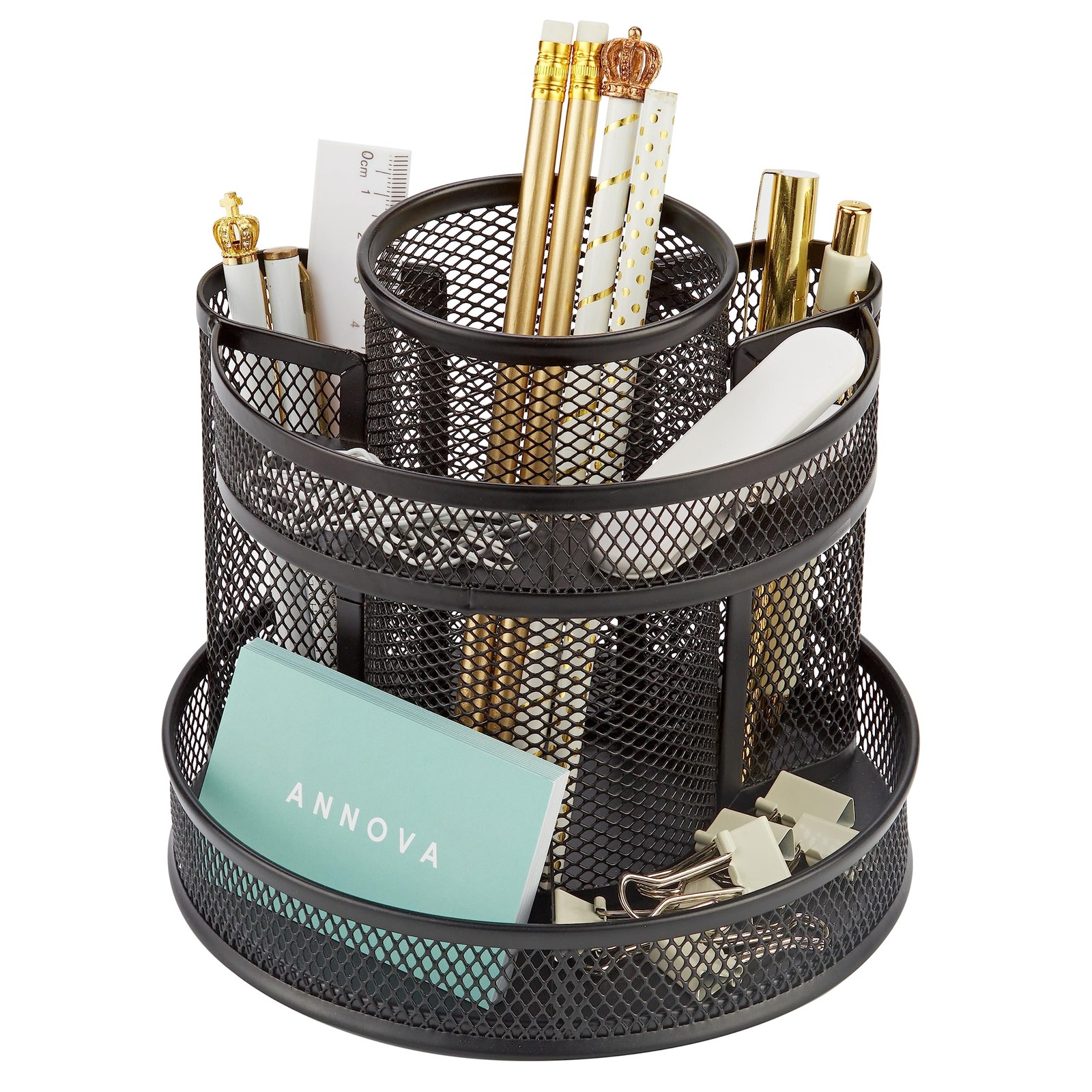 Mesh Desk Organizer Rotate with 5 Compartments Round Spinning Tidy Candy/Pen …