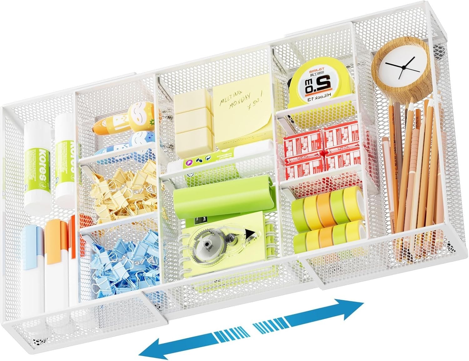 Expandable Desk Drawer Organizer Mesh Drawer Organizer Tray W/ 10 Adjustable