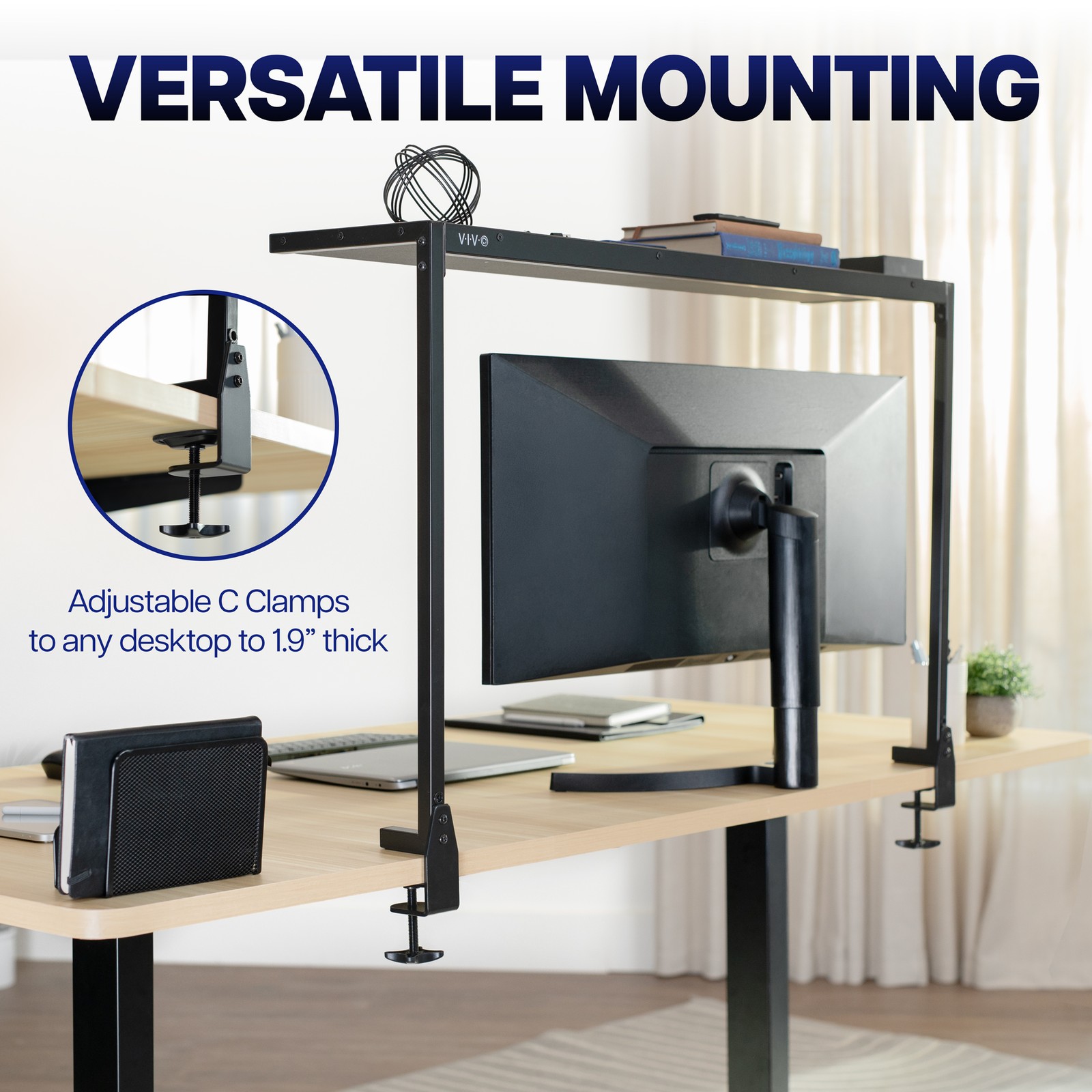 VIVO 38″ Black Clamp-on Overhead Desk Shelf Mount, Raised Desktop Organizer