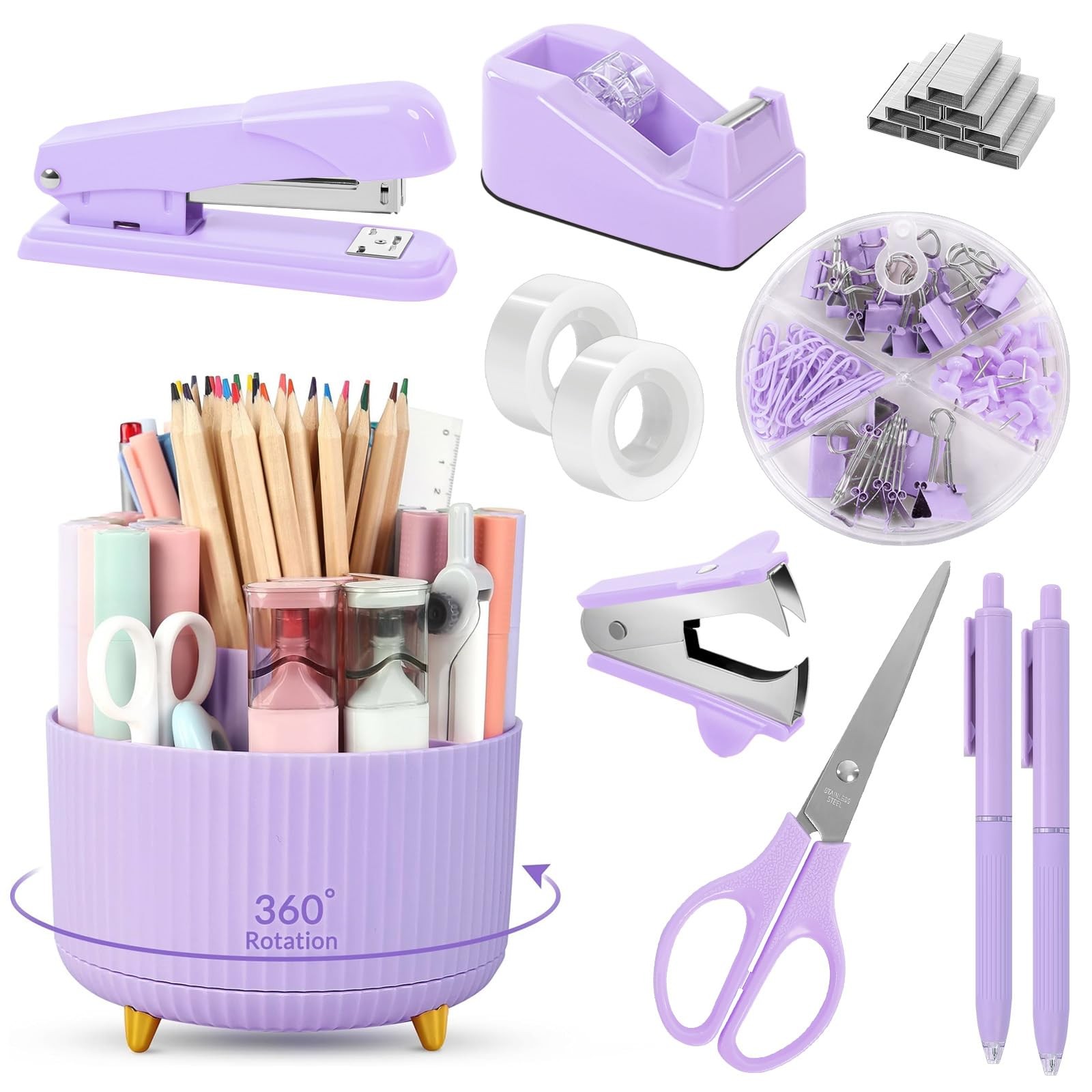 Purple Office Supplies Set, Purple Office Desk Accessories 10PCS, Pencil Hold…