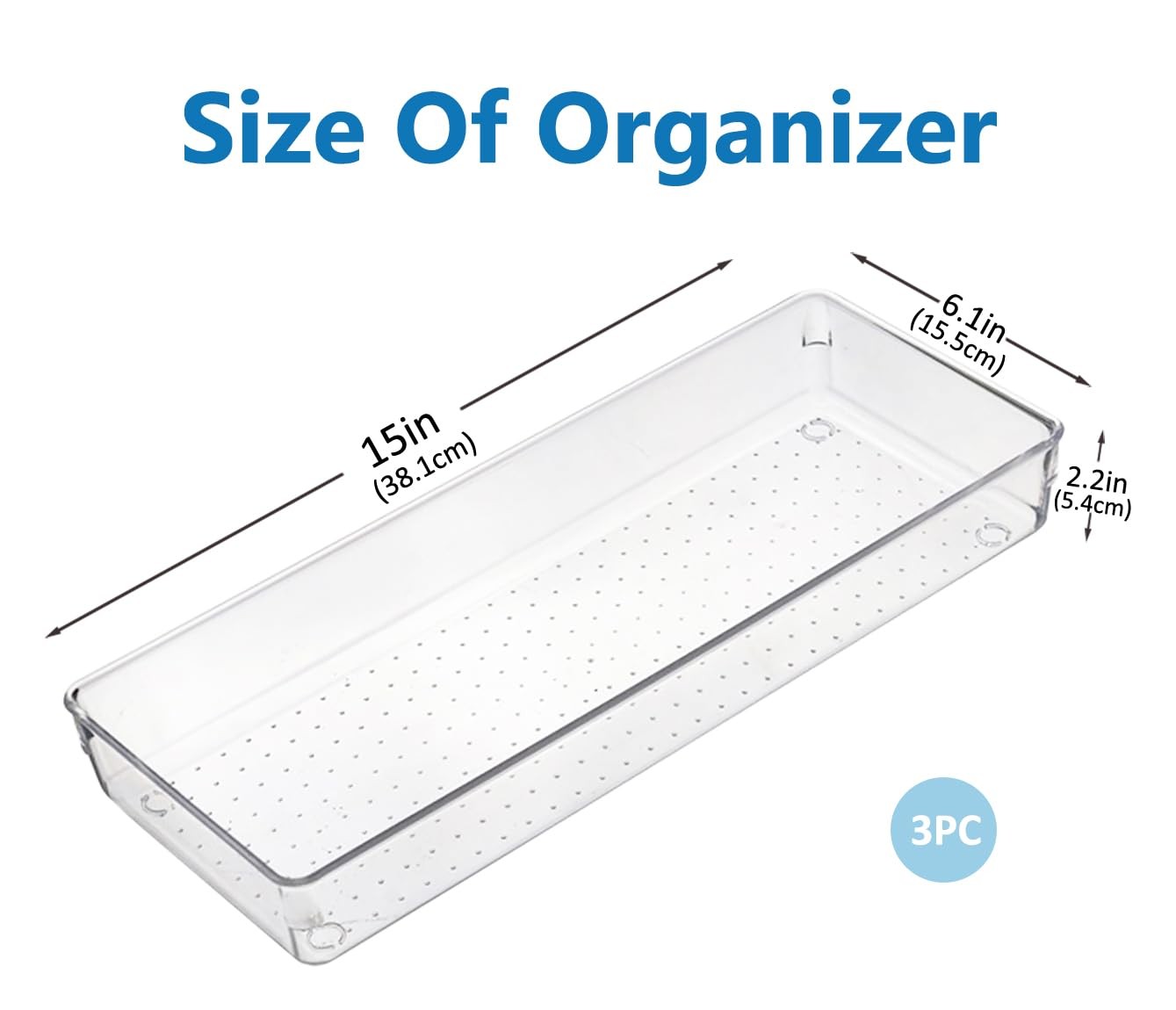 3 Pcs Large Clear Drawer Organizer Set, 15″ X 6″ Desk Drawer Organizers Trays…
