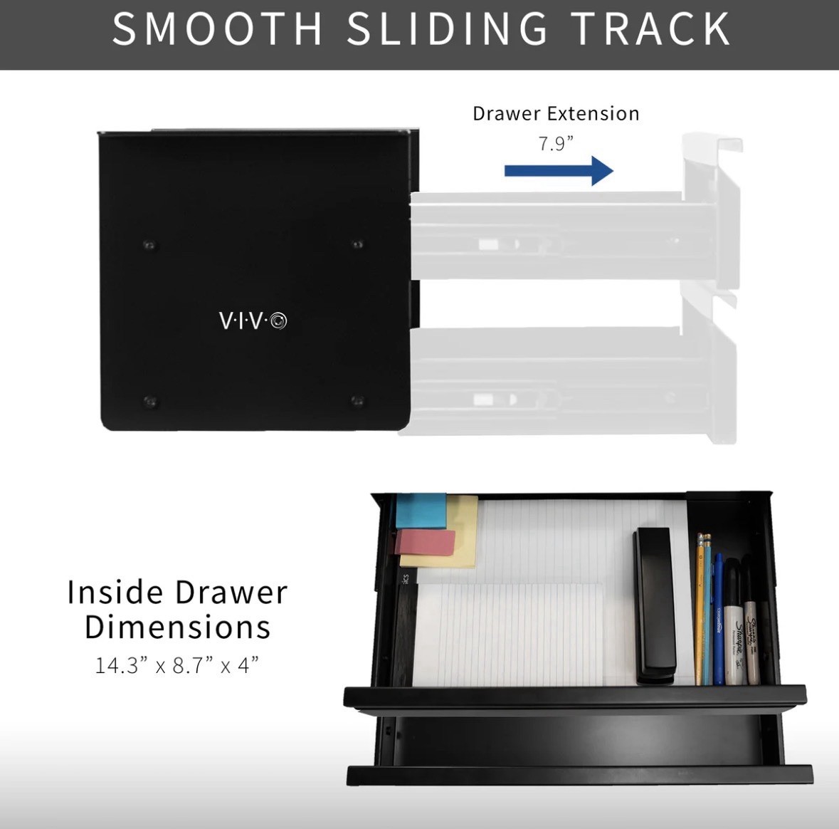 VIVO Black Metal Under Desk Drawer Desktop Organizer DESK-DR02 17.5″ x 9″ x 8″