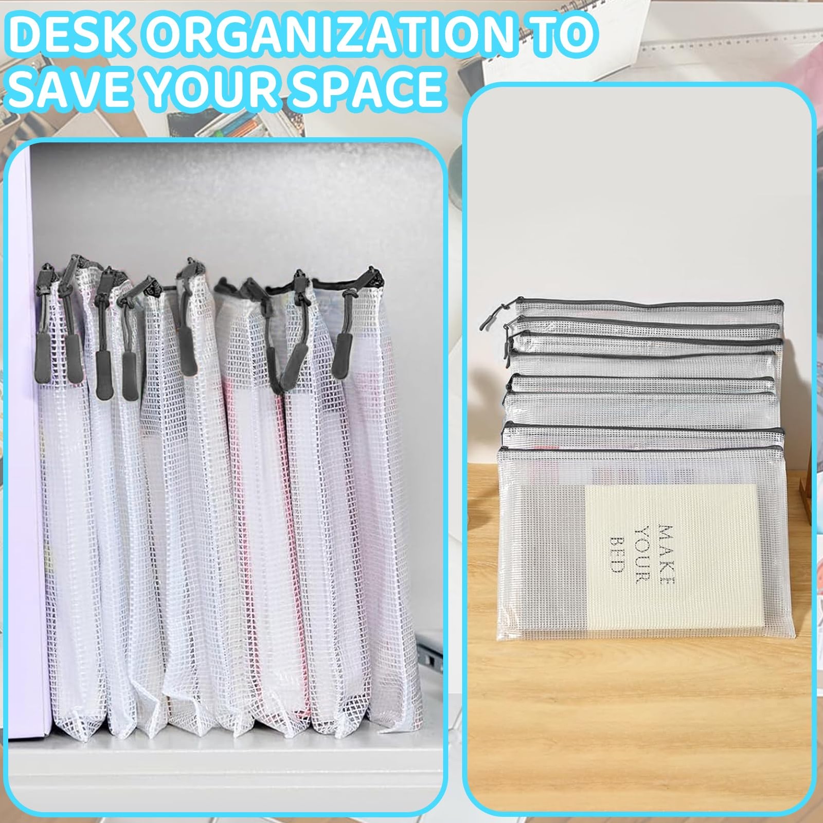 24pcs Mesh Zipper Pouch Bags, A5 9.4 x 6.9 Inches Reusable Zipper Bags Puzzle…