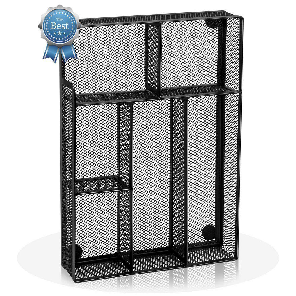 Black 12 in X 8 in Metal Mesh Desk Drawer Organizer Box with 6 Compartments for