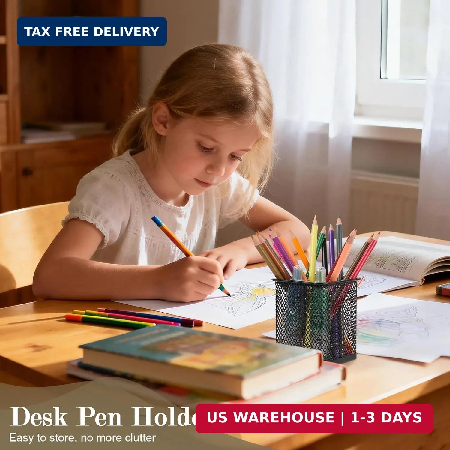 2 Pack Square Metal Pen Holder for Desk, 3.15 x 3.74 IN Pen Cups, Pencil Holder