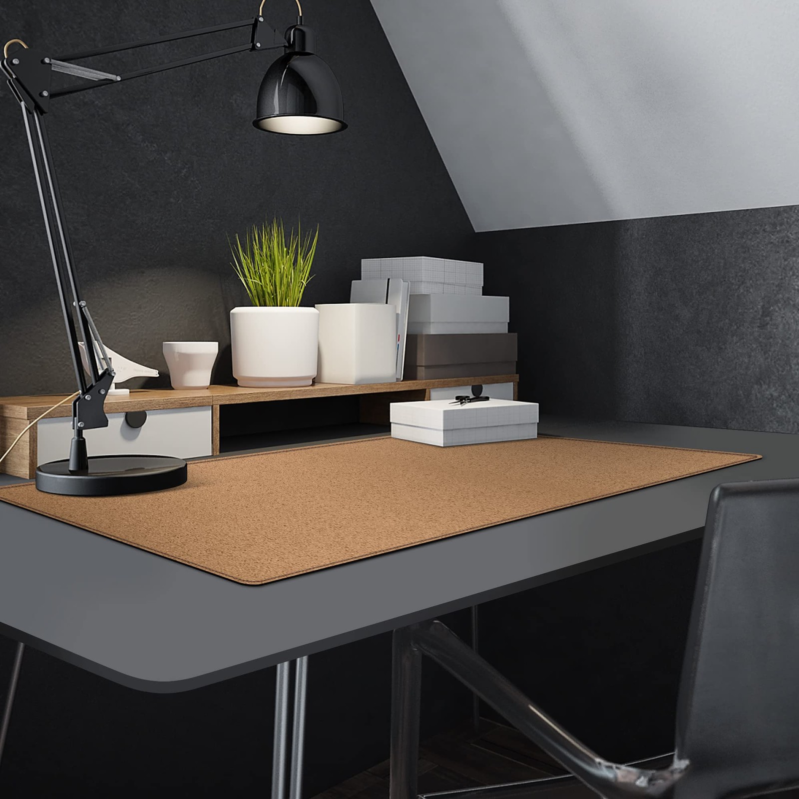 MAIDERN 40′ x 16′ Cork & Leather Desk Pad, XXL 40” X 16”, Cork+black