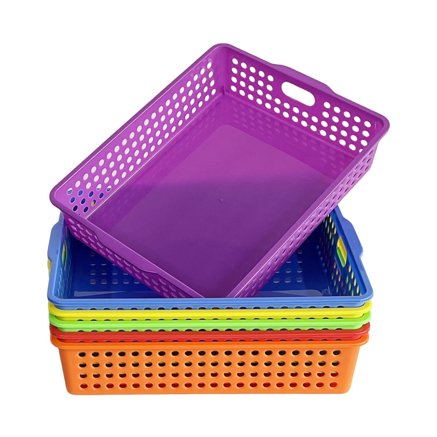 6 Pack Plastic Turn in Trays for Classroom, Colorful Storage Bin Basket Organ…