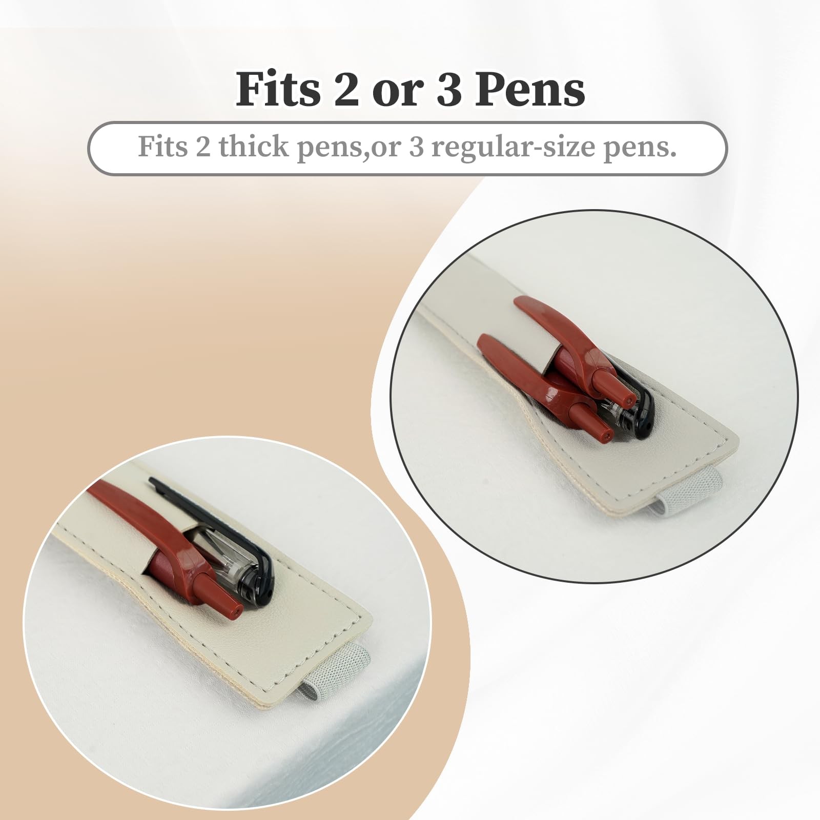 6 Pcs Elastic Adjustable Double Pen Holder for Notebook,Leather two pens