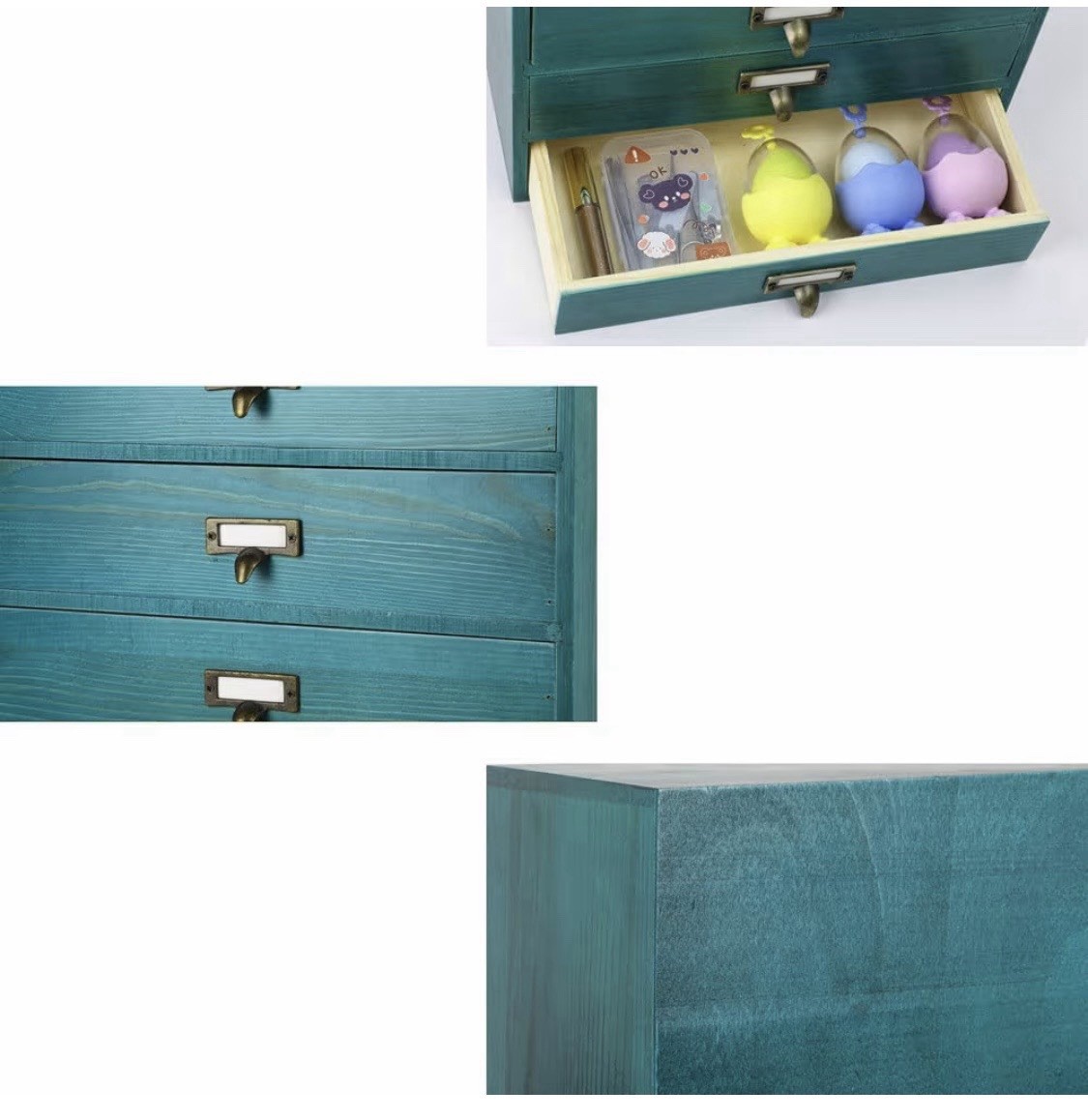Large Wooden Drawers Rustic Desk Organizer (Blue)