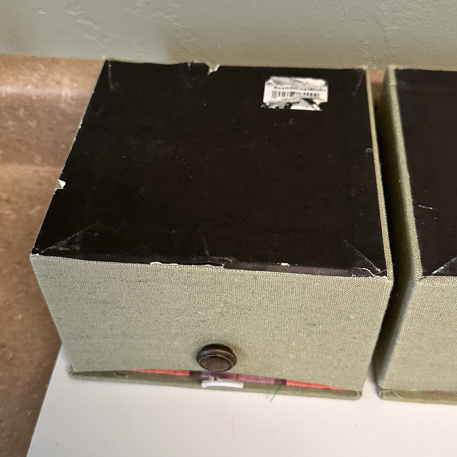 Cloth Bound Green Fabric Wrapped Lot of 3 Flip Boxes Storage Boxes Decor Boxes