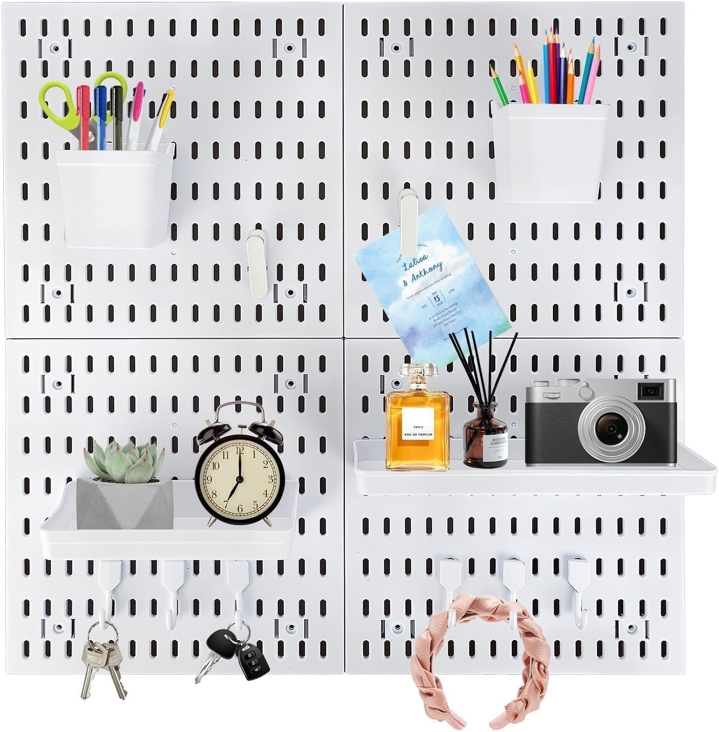 4PCS Pegboard Wall Organizer for Desk, Office & Gaming Setup Space Peg Board Kit
