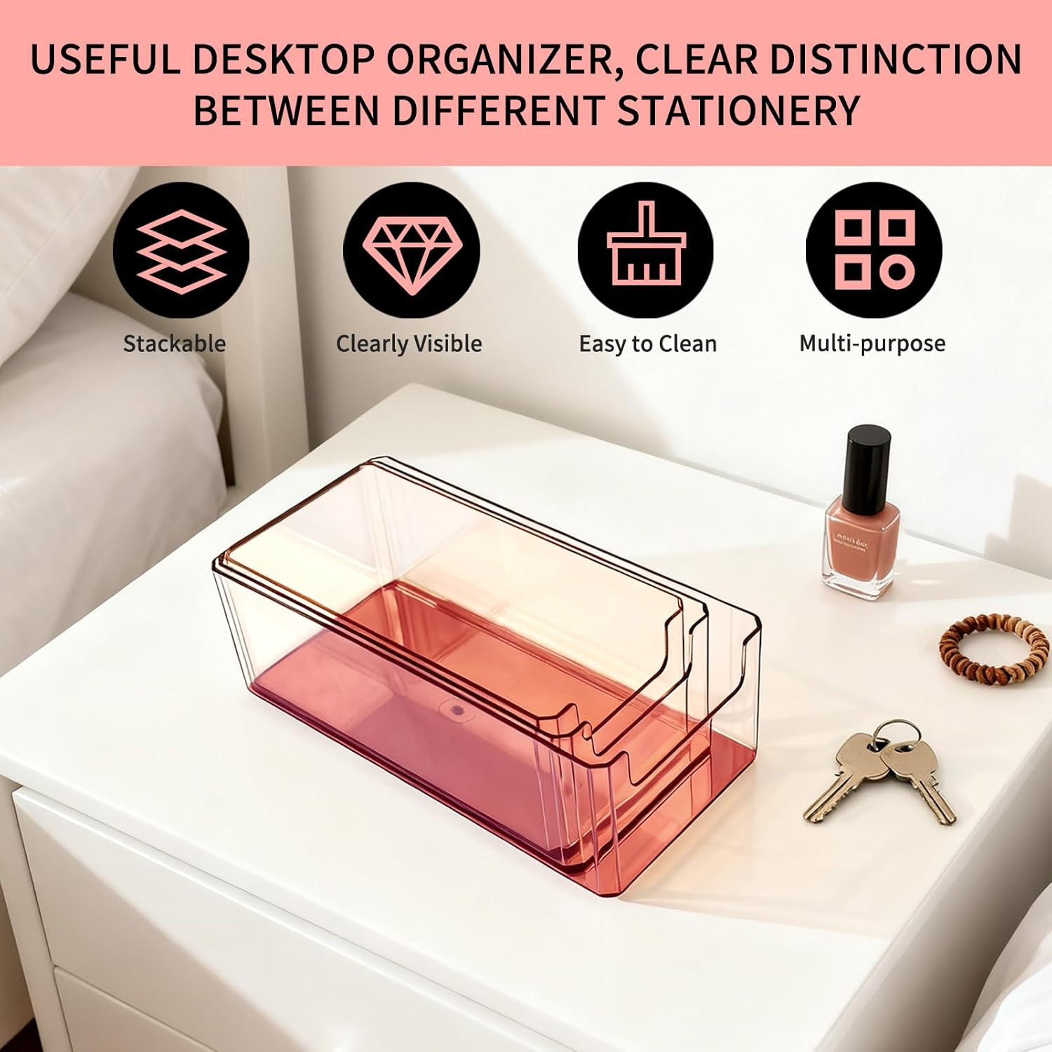 3Pcs Plastic Drawer Organizer, 3 Sizes Desk Drawer Divider Organizers and Contai