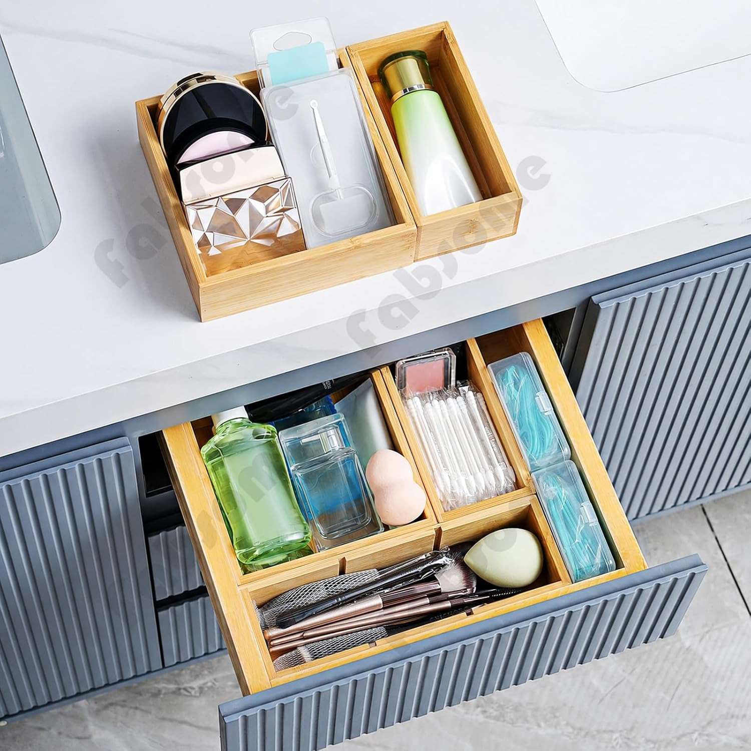 9 Pack Bamboo Drawer Organizer Set Kitchen Desk Bathroom Storage Containers
