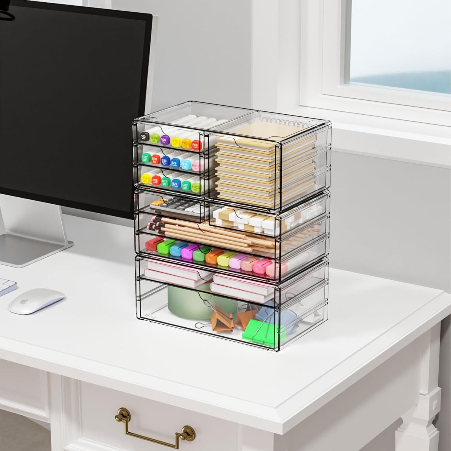 Yieach 3Pack Clear Drawer Organizers Stackable,Acrylic Storage Drawers With 1…