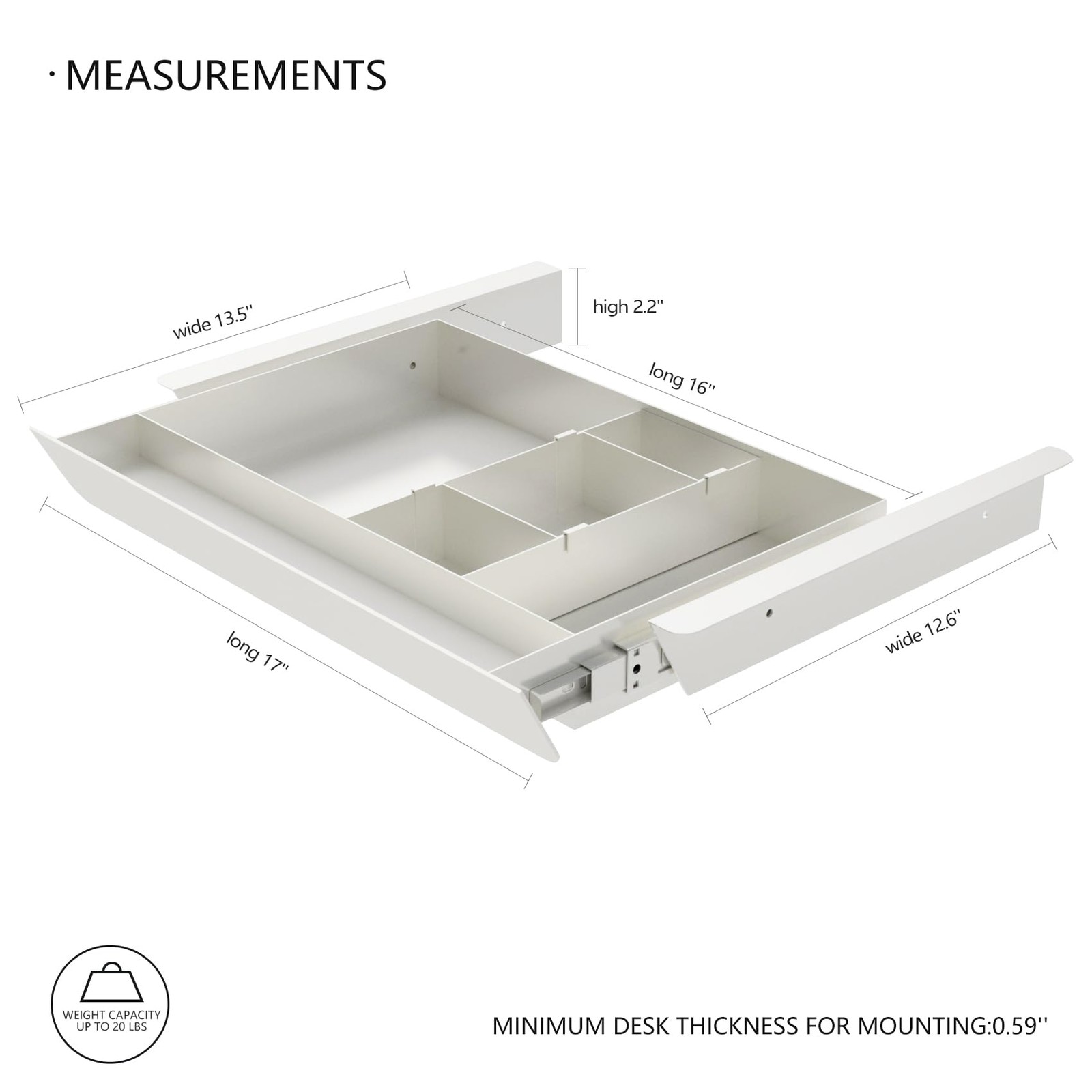 White Under Desk Sliding PullOut Drawer Pencil Storage Tray 17×13.5 Inch