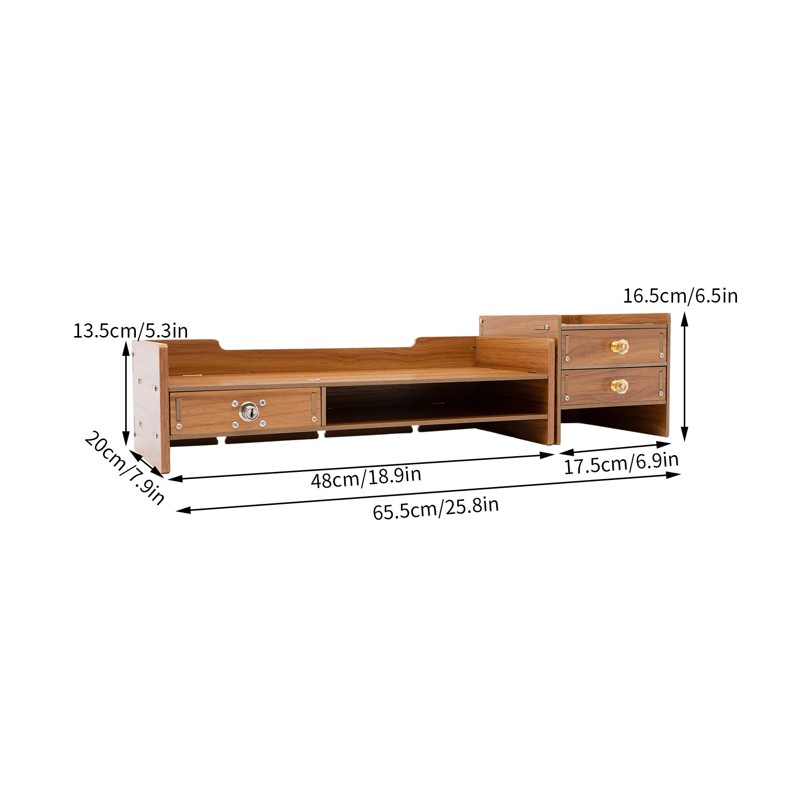 Wood Monitor Stand Riser Computer Laptop Desktop Organizer With Drawers & Lock