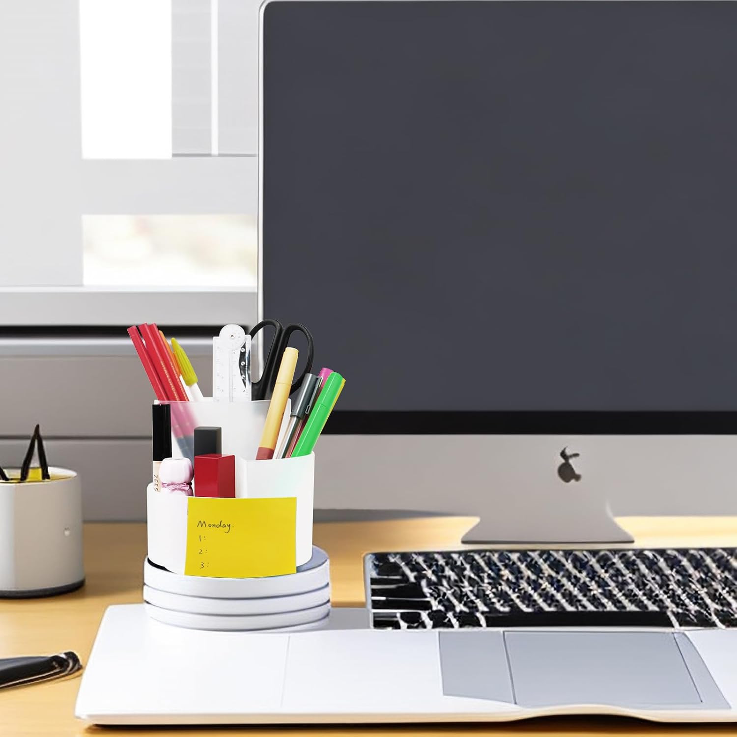 Desk Pen Holder, 3 Slots 360-Degree Rotating Desktop Storage Organizer, Desk Acc