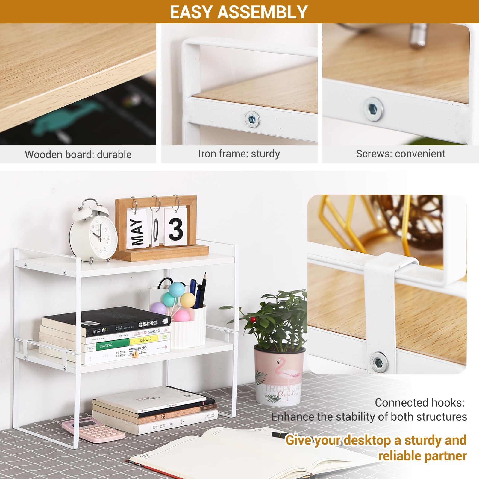 Desk Shelf Organizer for Top of 6.2D x 11.8W x 6.2H in, 2-tier White/White