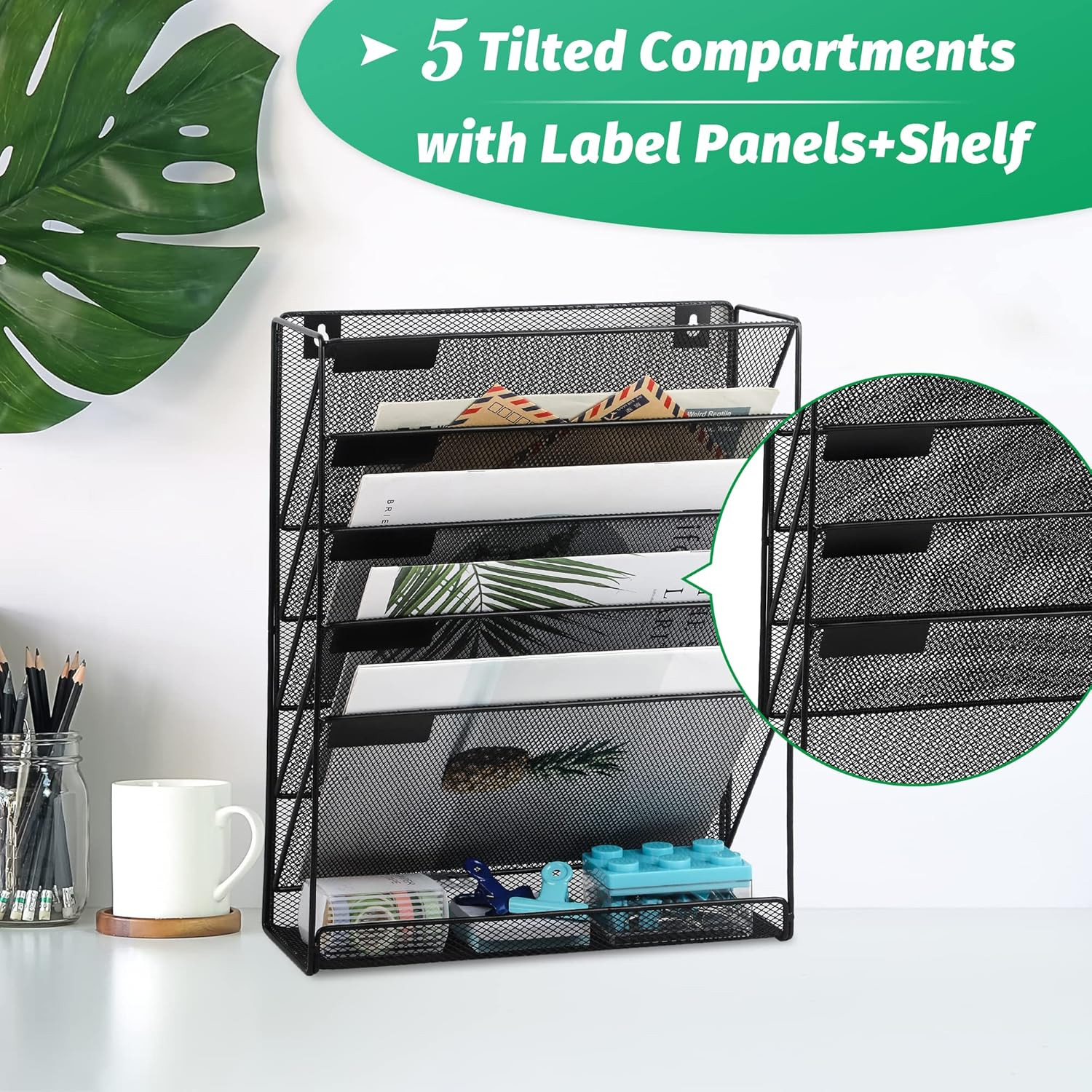 Desk File Organizer Mesh 6-Tier, Hanging Wall Mount Document Organization Stand,