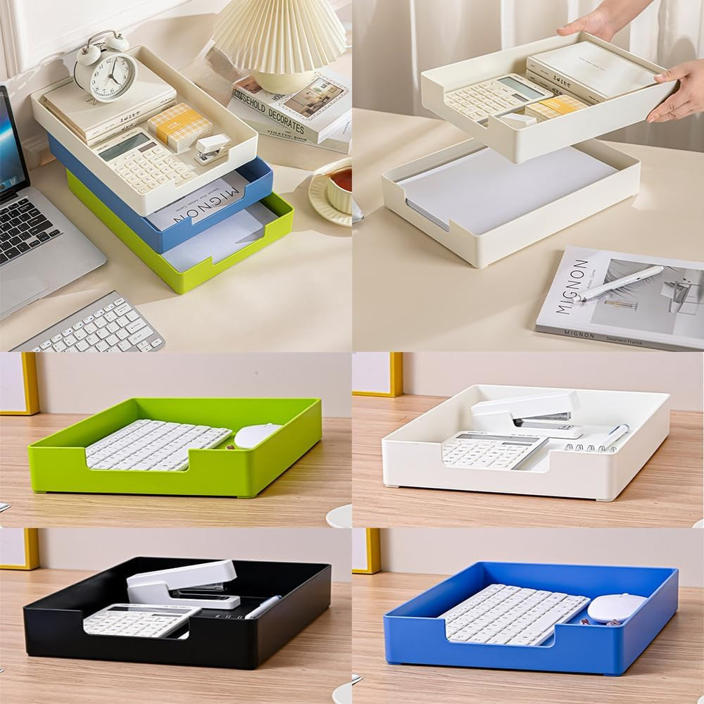 Letter-Size Tray, Desk Drawer Organizer, A4 Plastic Paper Tray, Stackable Plasti