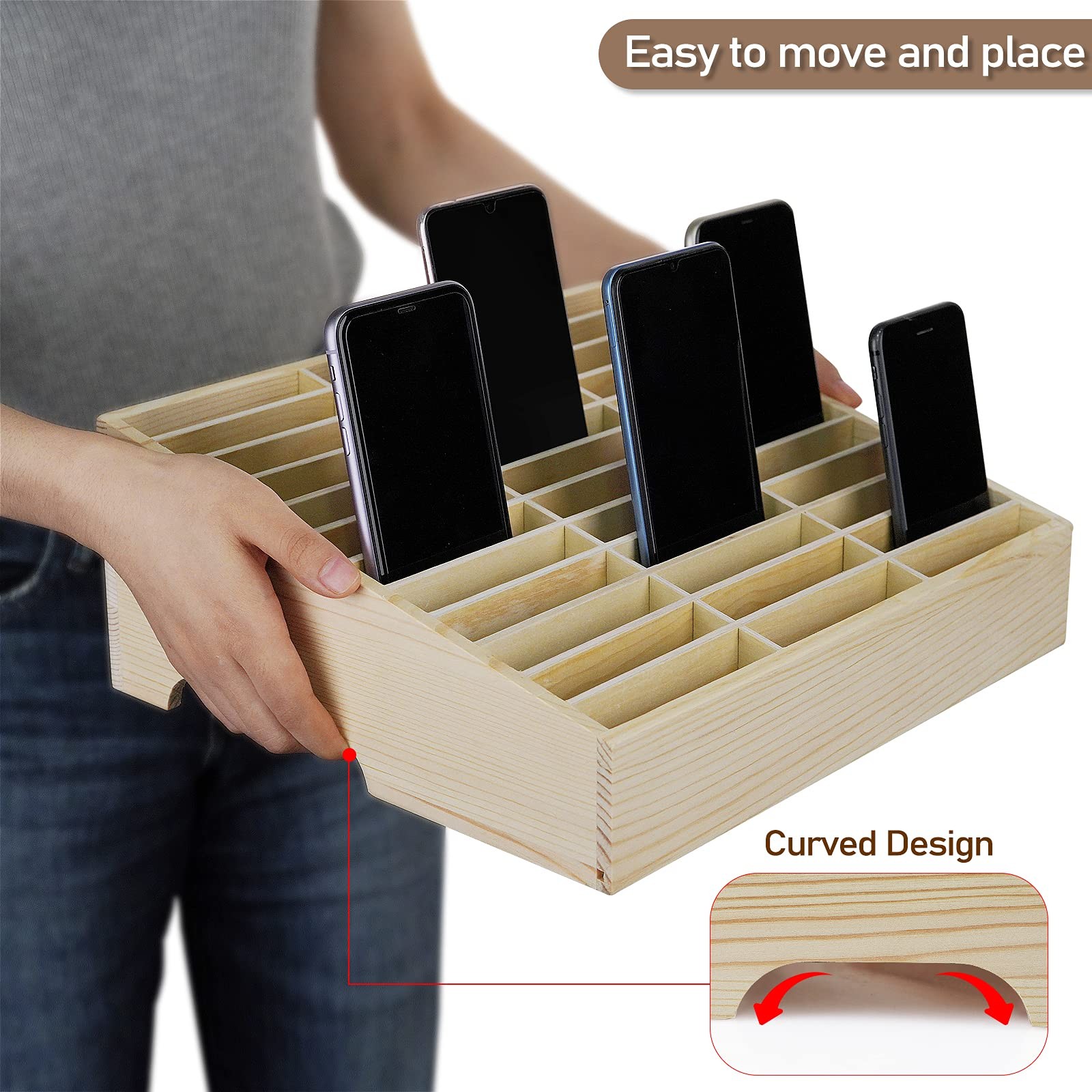Ozzptuu 36-Grid Wooden Cell Phone Holder Desktop Natural 36-Grid, Wood Color