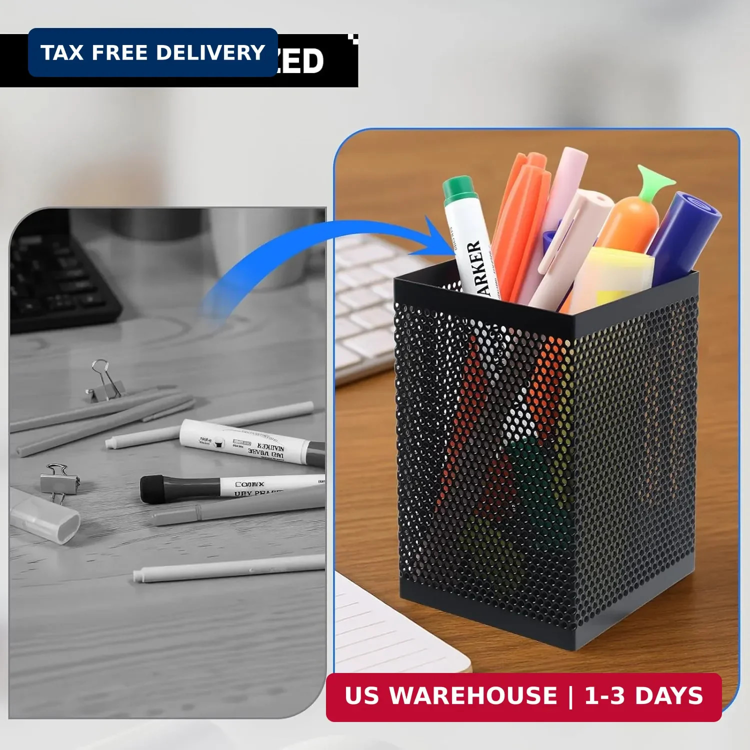 Comix Mesh Pen Holder Desk, Wire Pencil Holder with Foam Pad and Non-Slip Bottom