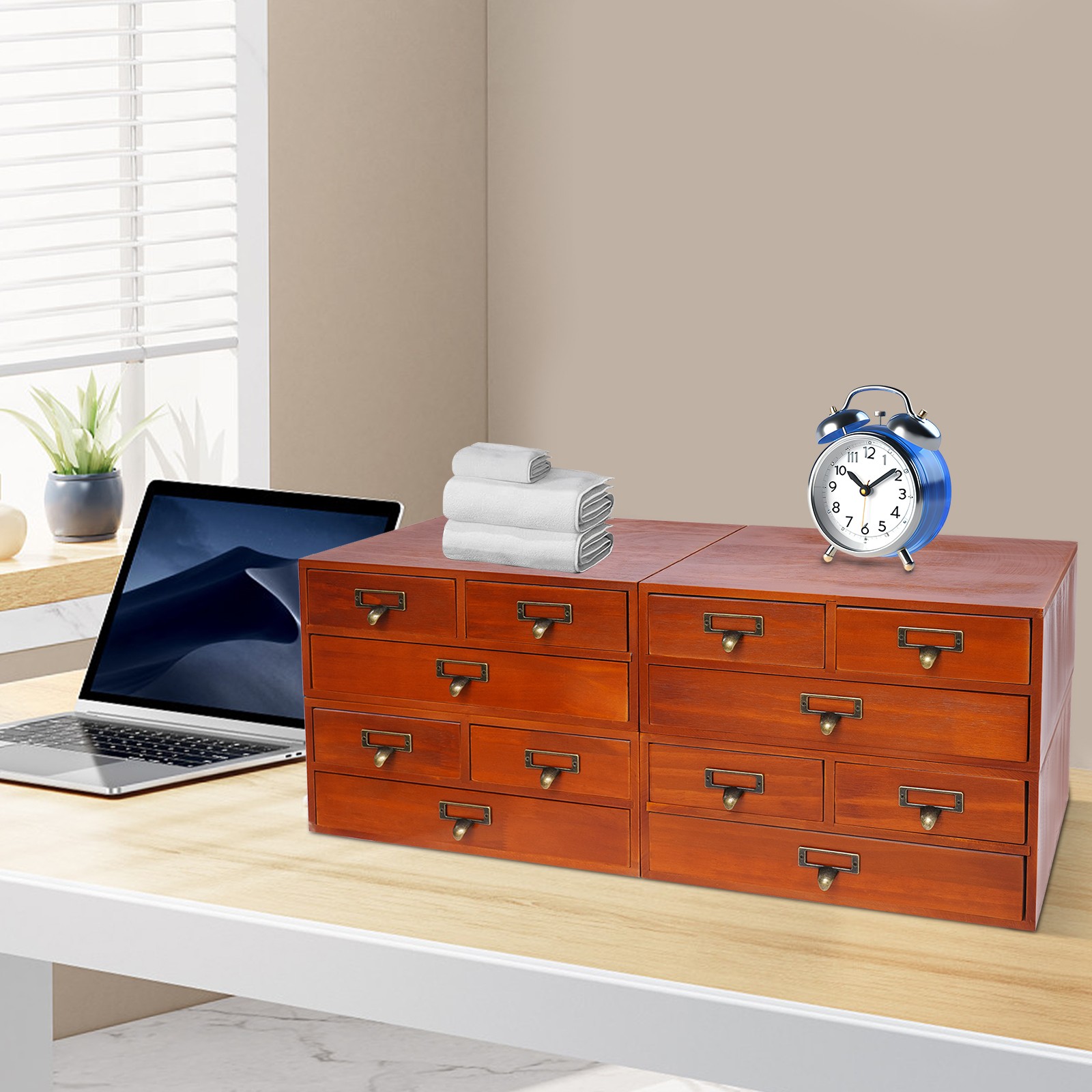 4 Pack 3 Drawer Wooden Desktop Organizer Drawer Storage Box For Tabletop