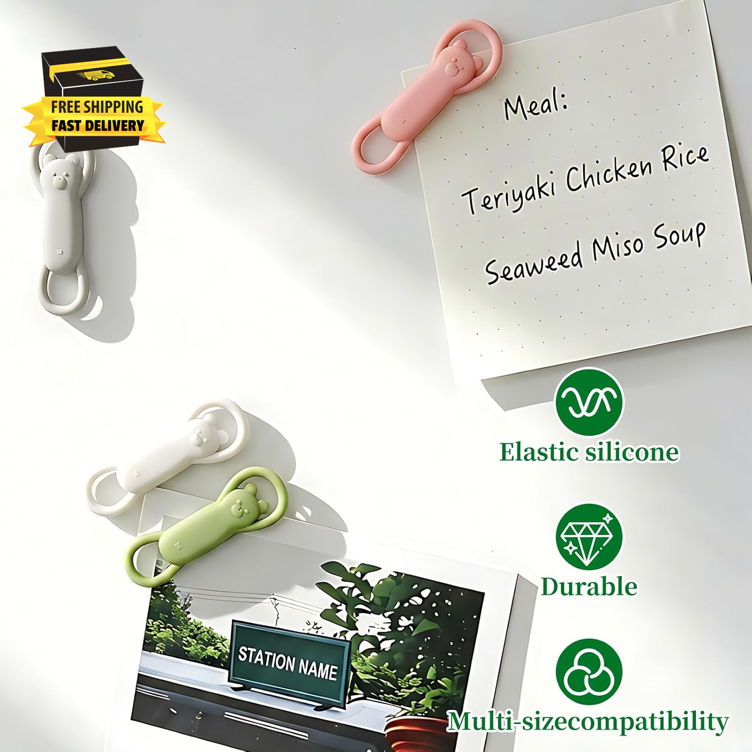 4 Pcs Magnetic Pen Holder for Refrigerator, Silicone Adjustable Pen Pencil Holde