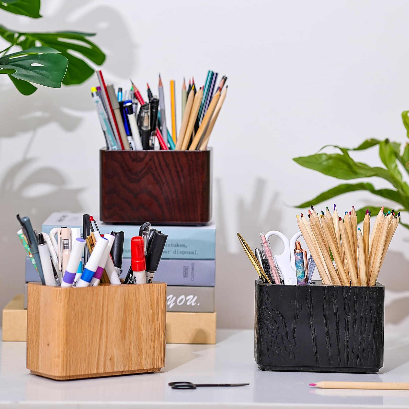 Oak Solid Wood Pen &Pencil Holder for Desk, Office Stationery Organizer, Tabl…