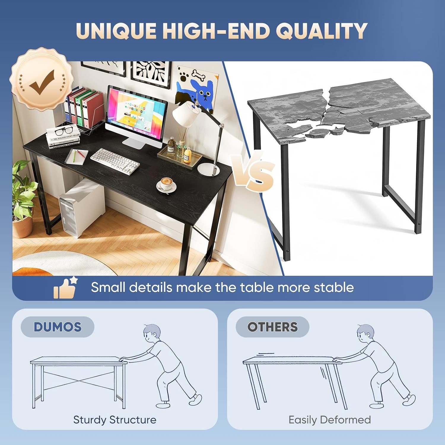 DUMOS 47 Inch Computer Desk for Home Office, Modern Writing Study Table Simple M