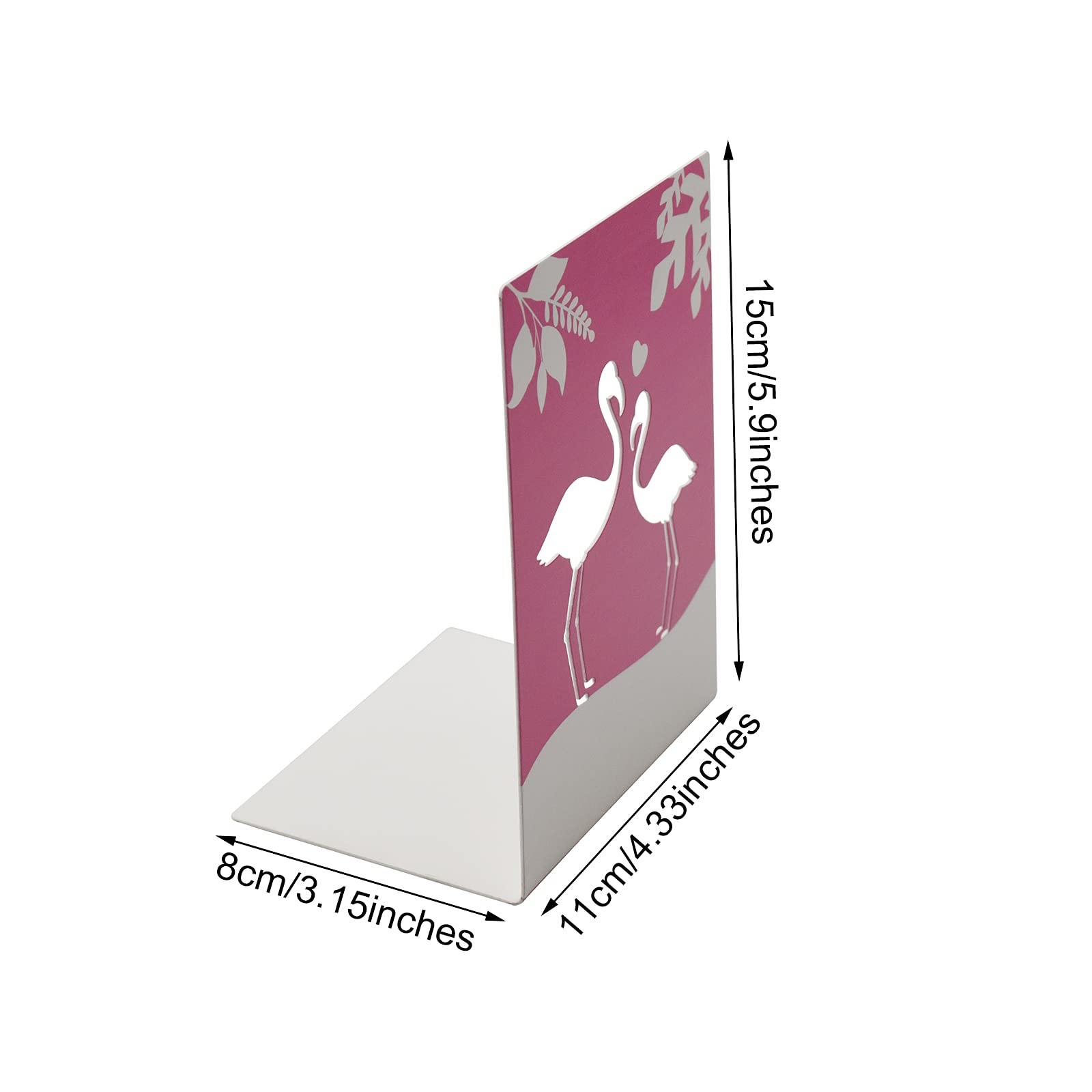 Enyuwlcm Metal Book End for Kids Cute Bookends with Nonskid Pink Flamingo