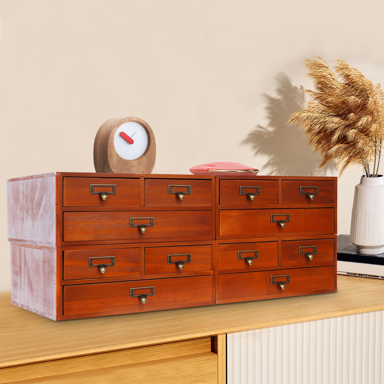 4 Pack 3 Drawer Wooden Desktop Organizer Drawer Storage Box For Tabletop