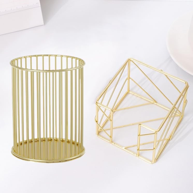 2Pcs Post sticky Note Holder + Pens Holders,Desk organizer sets,Gold Metal su…