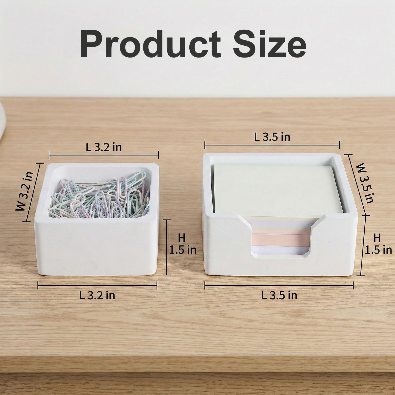 Concrete Desk Organizer Set of 2 – Minimalist Sticky Note Holder & Clip Dispe…