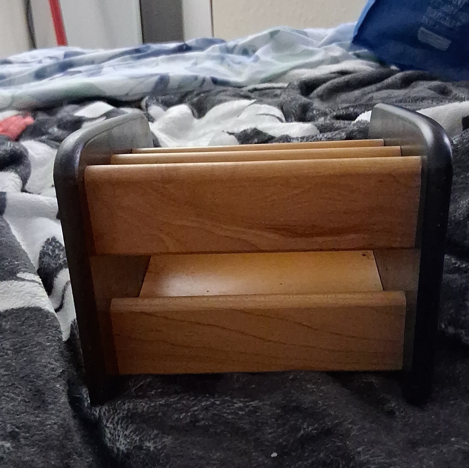 Wood Desktop Mail & Letter Organizer Holder, Multiple Compartments, Black Sides