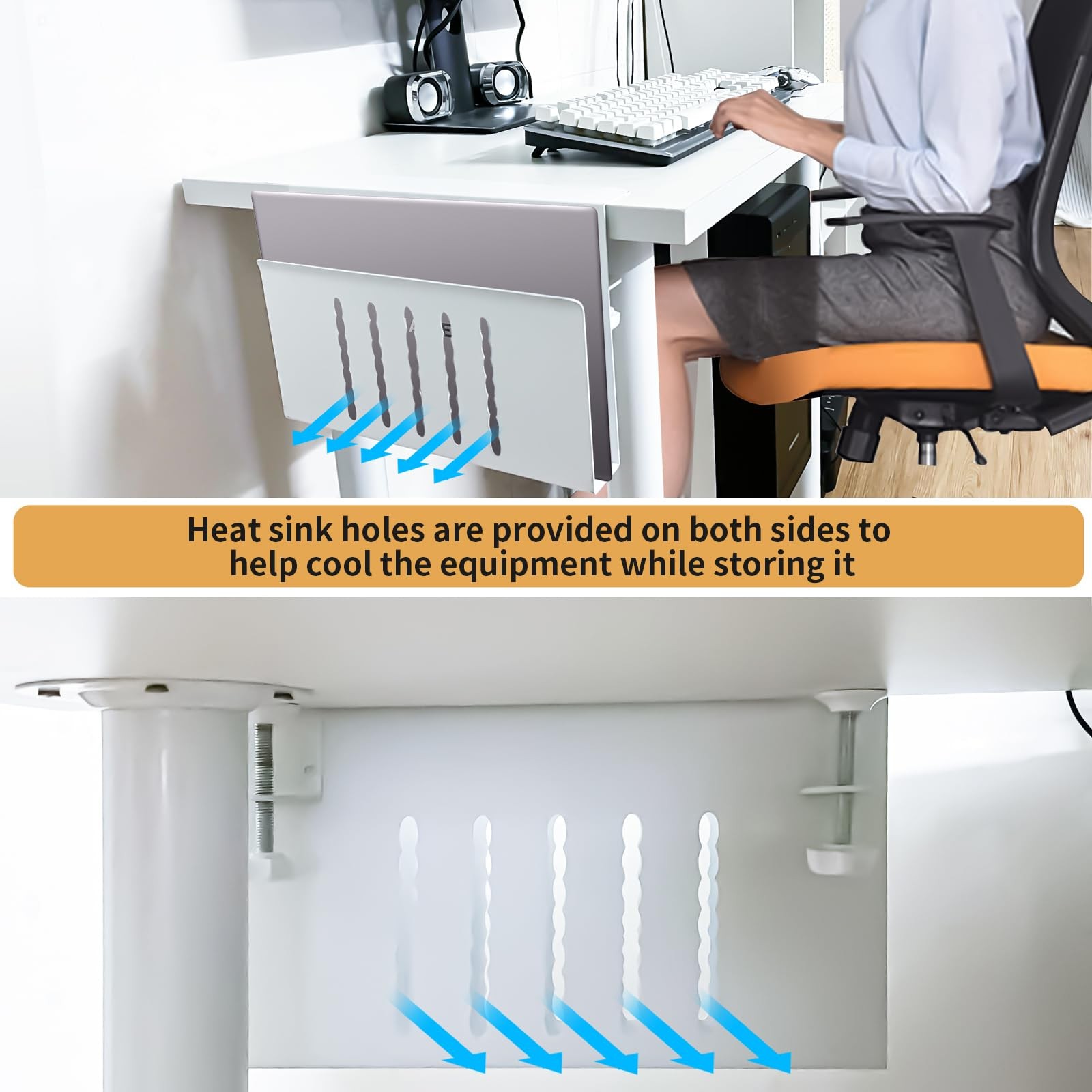 Xapypy Desk Side Storage, Under No Drill Steel Hanging white