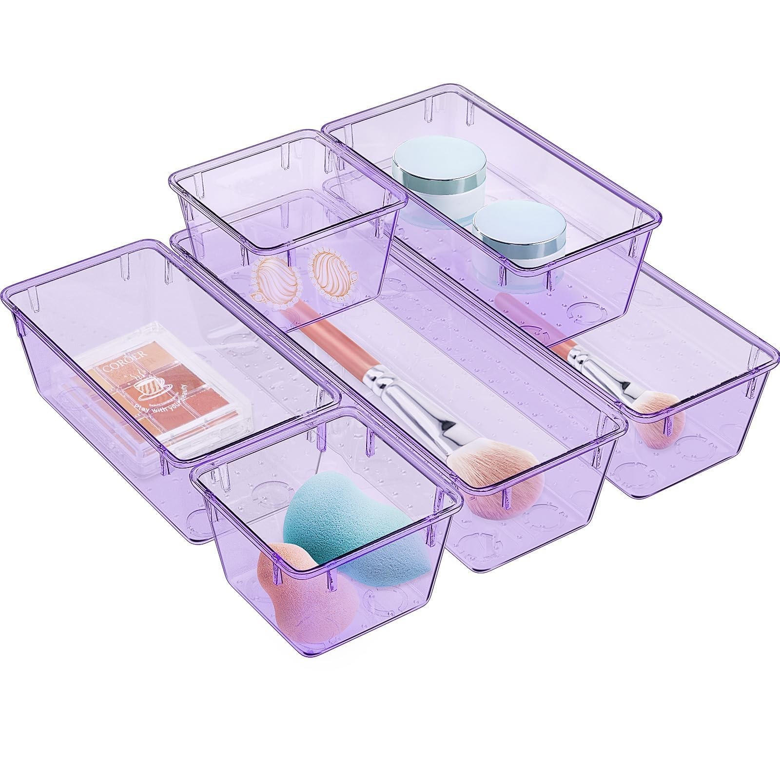WOWBOX Clear Acrylic Drawer Organizer Set, 6 Pack, Purple