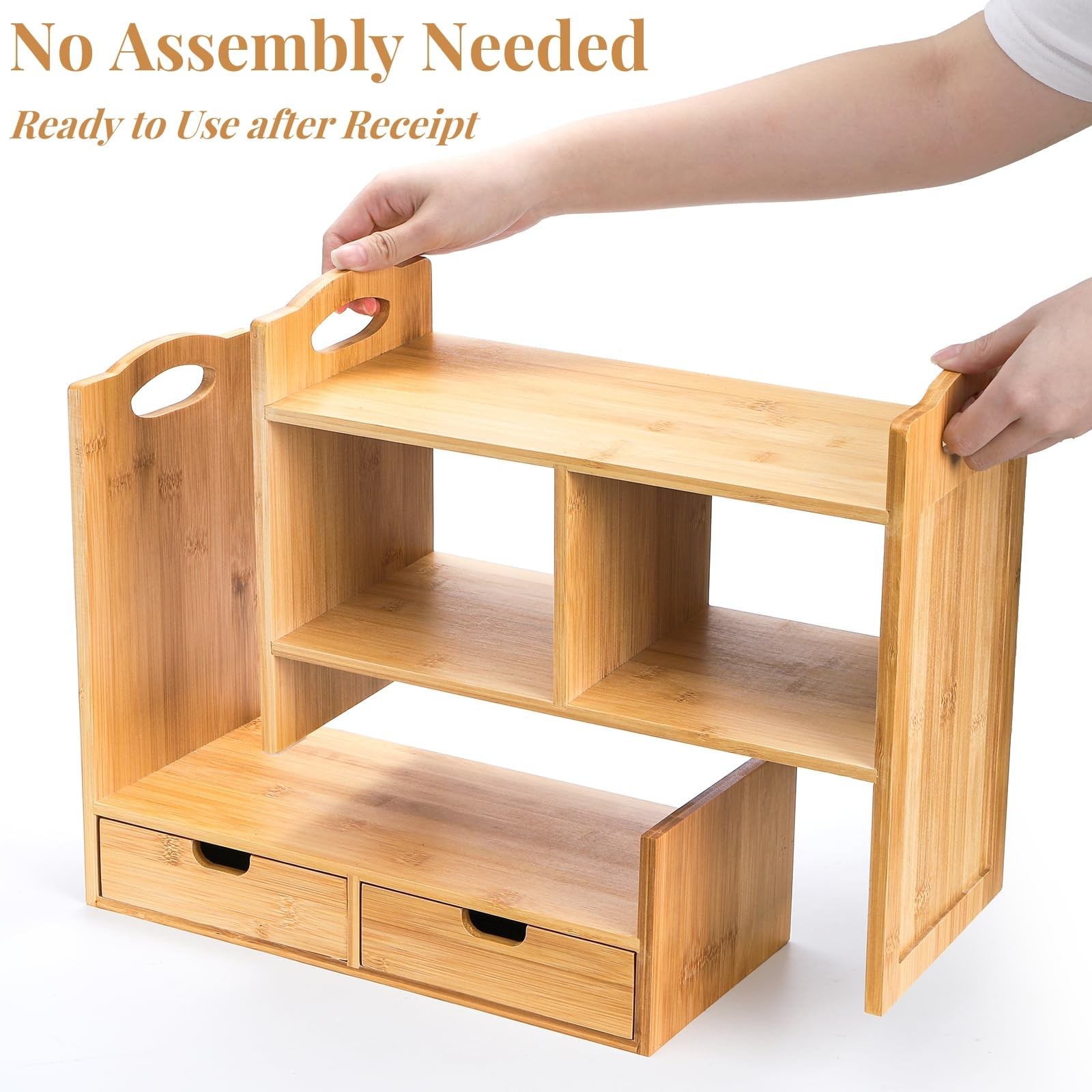 Eorbow Bamboo Desktop Bookshelf, Expandable Counter 15″ x 12″ x 6.5″, Natural