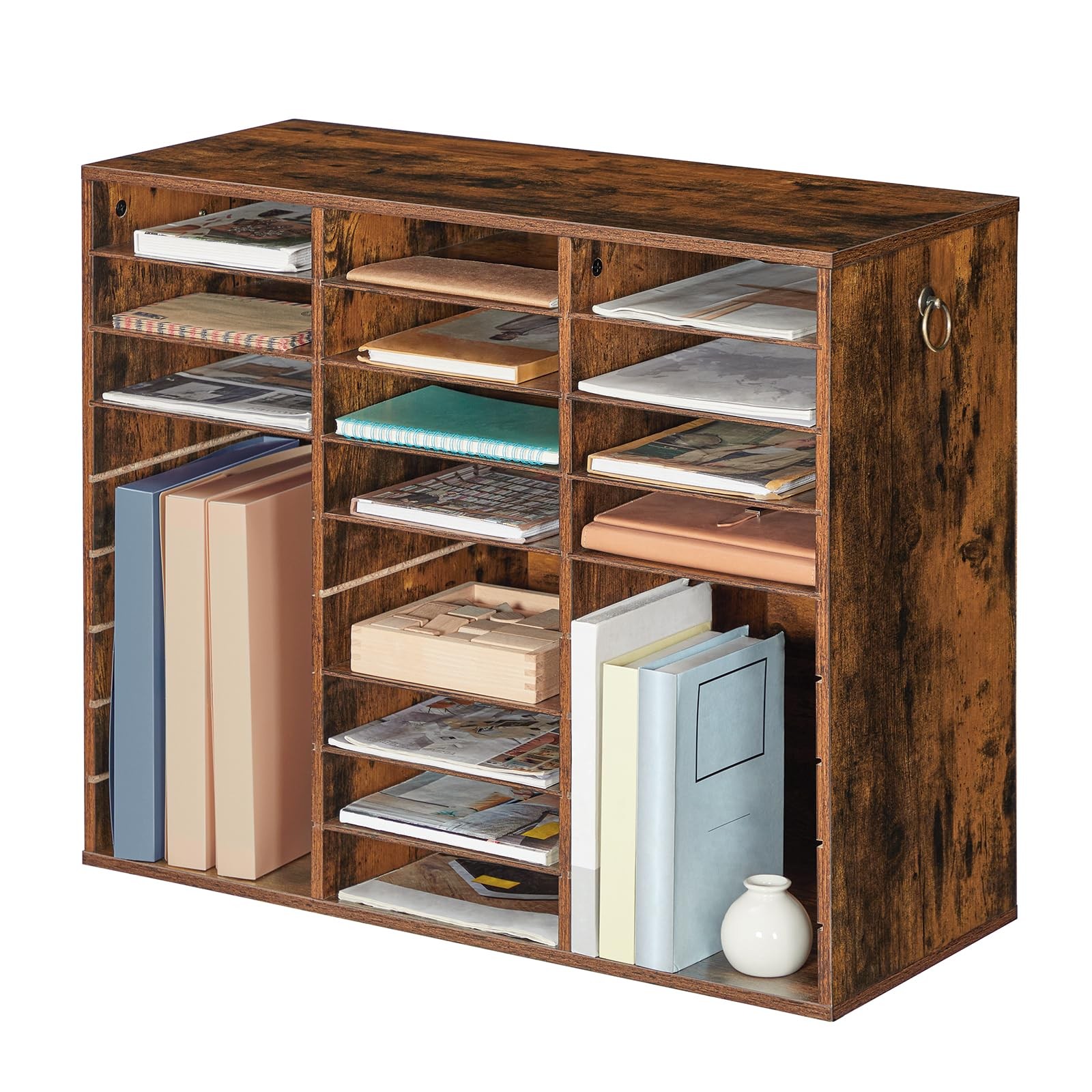 HOOBRO Literature Organizer, 27 Compartments Wooden Mail 23.8″H, Rustic Brown