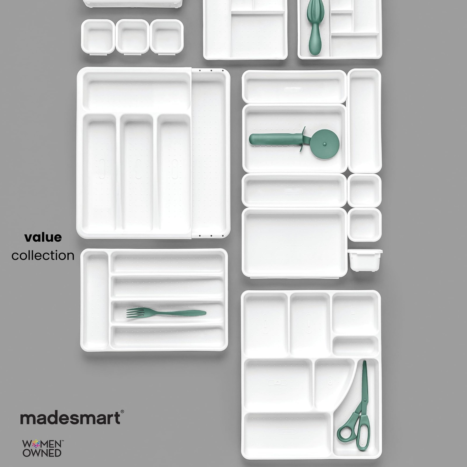 madesmart 13-Compartment Junk Drawer Organizer with Sliding Top Tray, White