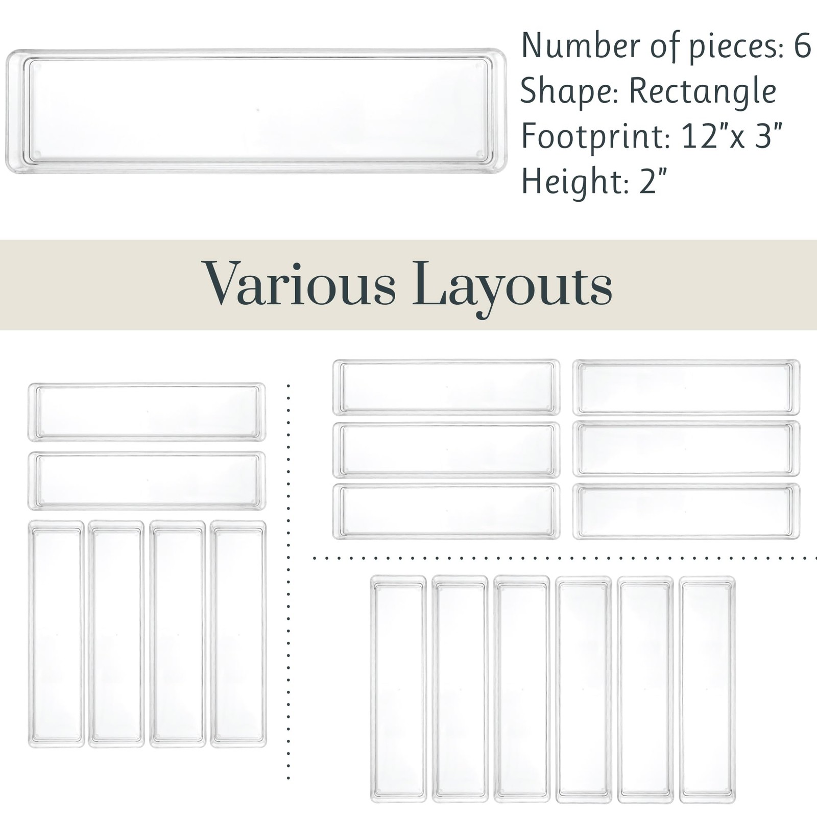 STORi SimpleSort 6-Piece Stackable Clear Drawer 12x3x2″ (Set of 6),